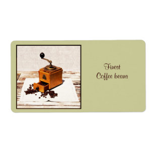 coffe beans with coffee mill product label