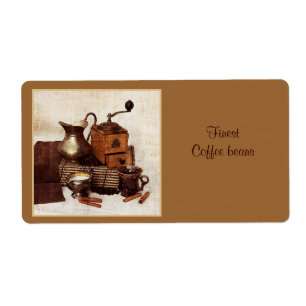 coffe beans with coffee mill product label