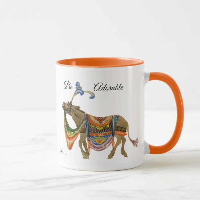 Coffe Mug, orange, cute colourful donkey Mug (Right)
