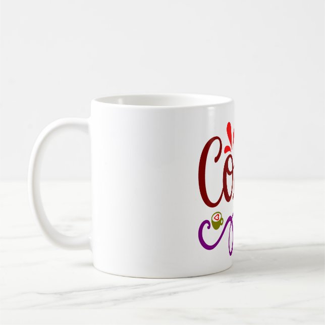 Coffe word and hearts in mugs (Left)