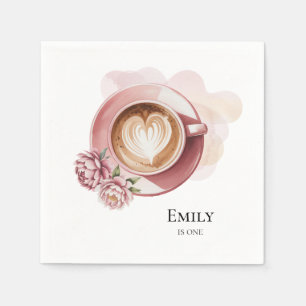 Coffee 1st Birthday Girl Pink Floral Barista Party Napkin