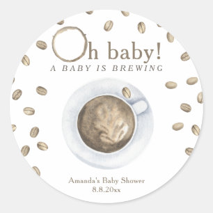 Coffee A baby is brewing Baby shower  Classic Round Sticker