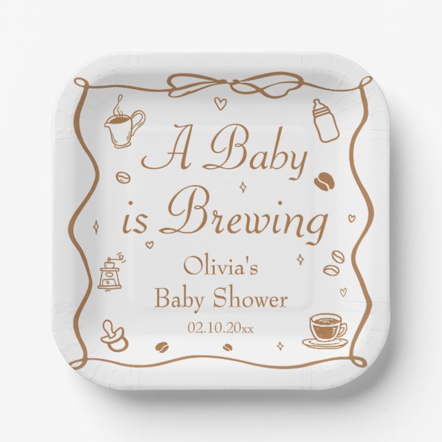 Coffee A Baby is Brewing Baby Shower Paper Plate (Front)