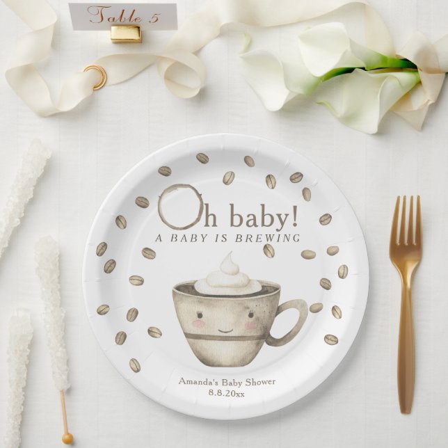 Coffee A baby is brewing Baby shower  Paper Plate (Wedding)