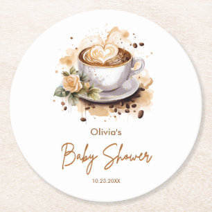 Coffee A Baby is Brewing Baby Shower Round Paper Coaster