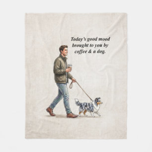 Coffee & a Blue Merle Sheltie Make Today Better Fleece Blanket