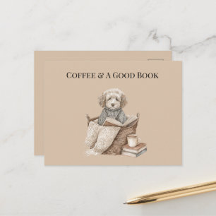 Coffee & A Good Book Dog Basket Postcard