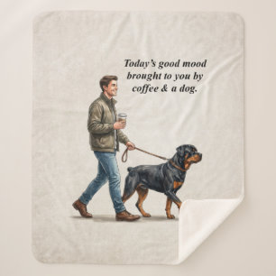 Coffee & a Rottweiler Cozy Day Sherpa Blanket