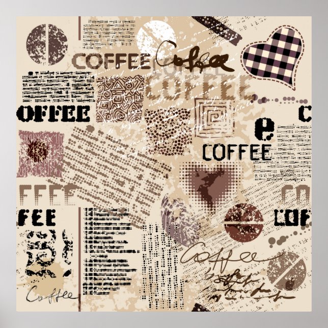 Coffee. Abstract coffee pattern on brown backgroun Poster (Front)