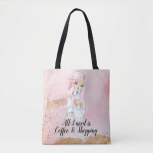 Coffee addict blogger girl planner tote bag