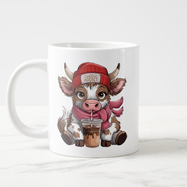 Coffee Addict Cow Large Coffee Mug (Left)