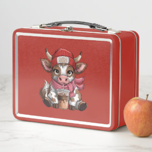 Coffee Addict Cow Metal Lunch Box