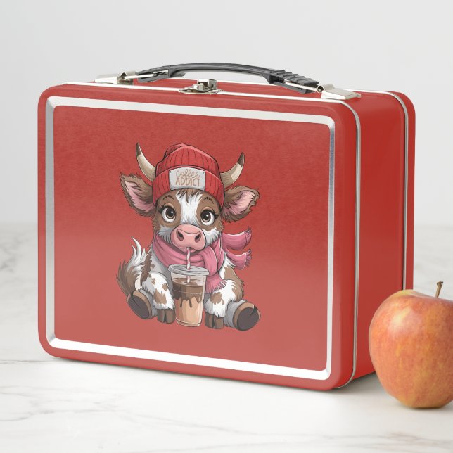 Coffee Addict Cow Metal Lunch Box (In Situ)