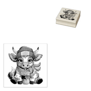 Coffee Addict Cow Rubber Stamp