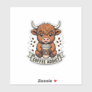 Coffee Addict Cute Highland Cow Vintage Engraving