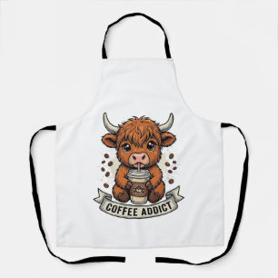 Coffee Addict Cute Highland Cow Vintage Engraving Apron
