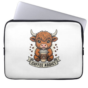 Coffee Addict Cute Highland Cow Vintage Engraving Laptop Sleeve