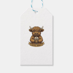 Coffee Addict Highland Cow Vintage Engraving Shirt Gift Tags