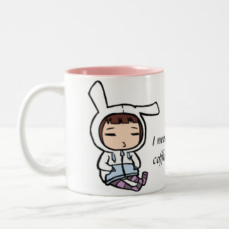 Coffee addicted bunny Two-Tone coffee mug