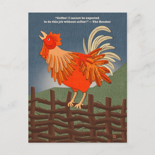 Coffee Addicted Rooster Postcards (Front)