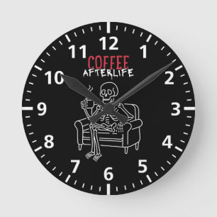 Coffee Afterlife - Skeleton Mug Round Clock