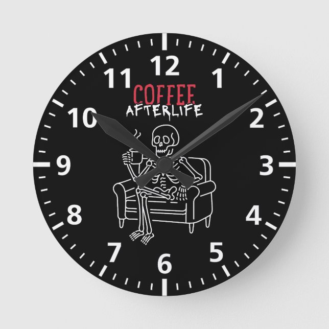 Coffee Afterlife - Skeleton Mug Round Clock (Front)