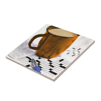 Coffee and a Crossword Puzzle Tile