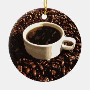 Coffee and Beans Ceramic Ornament