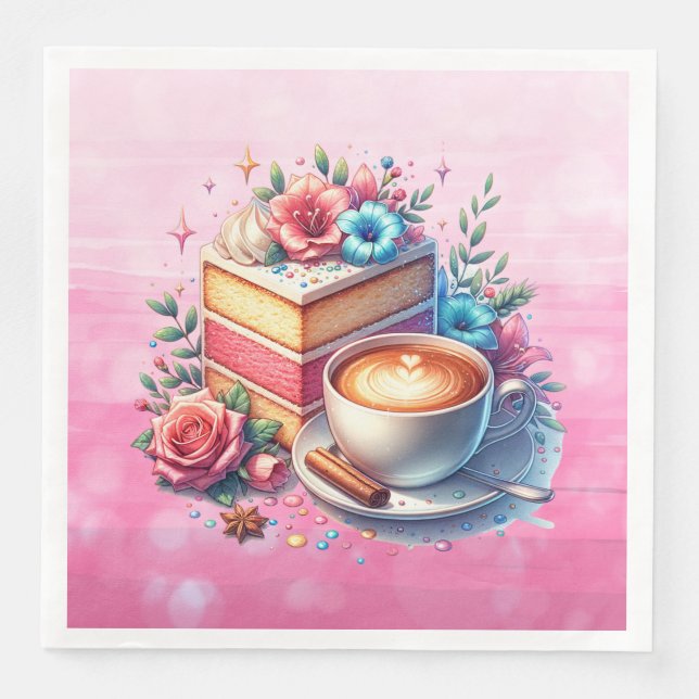 Coffee and Birthday Cake Personalised Napkin (Front)
