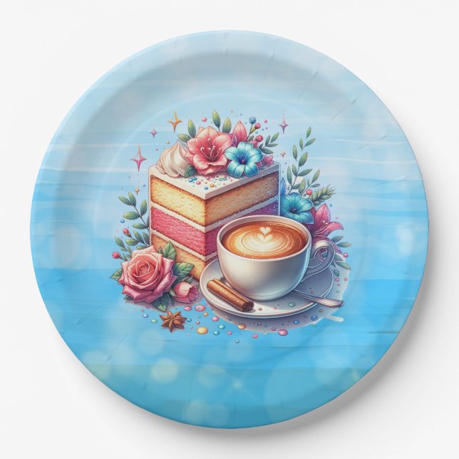 Coffee and Birthday Cake Personalised Paper Plate (Front)