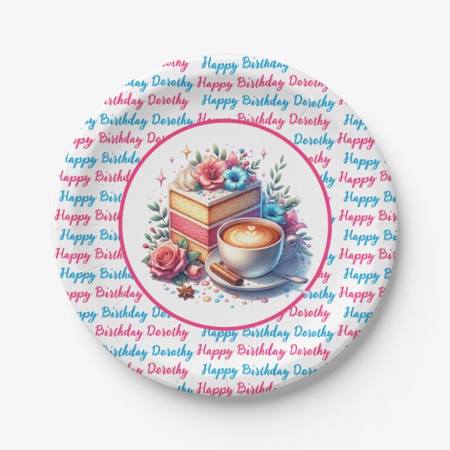 Coffee and Birthday Cake Personalised Paper Plate (Front)