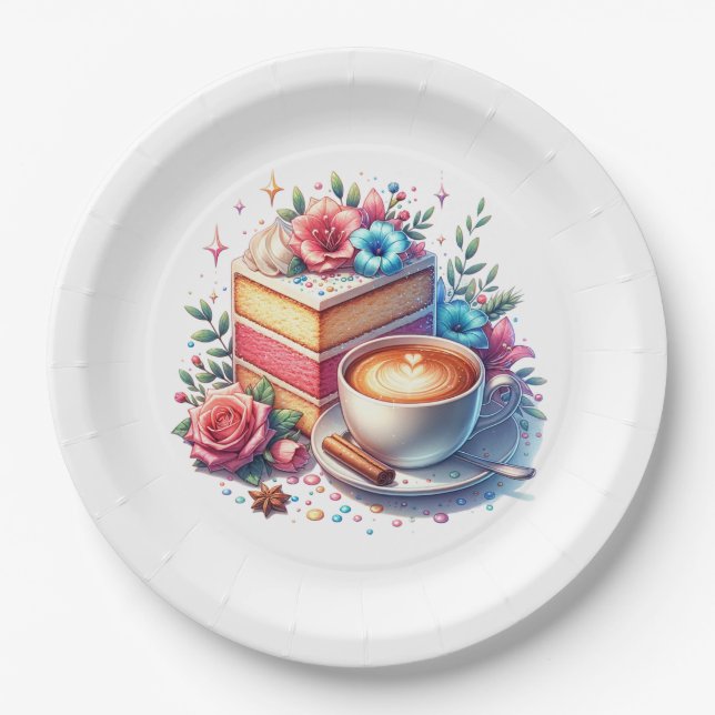 Coffee and Birthday Cake Personalised Paper Plate (Front)