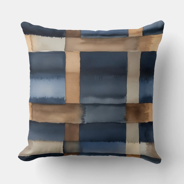 Coffee and Blue abstract Cushion (Front)