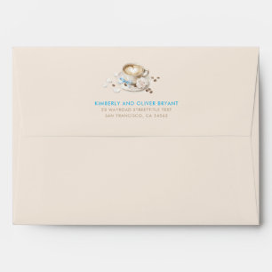 Coffee and Blue Bow Beige Baby Shower Envelope