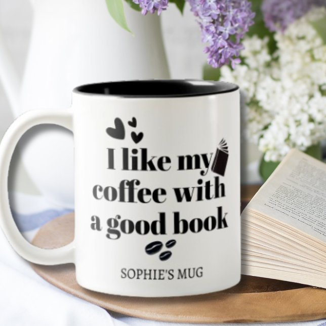 Coffee and Book Lover Personalised  Two-Tone Coffee Mug (Creator Uploaded)