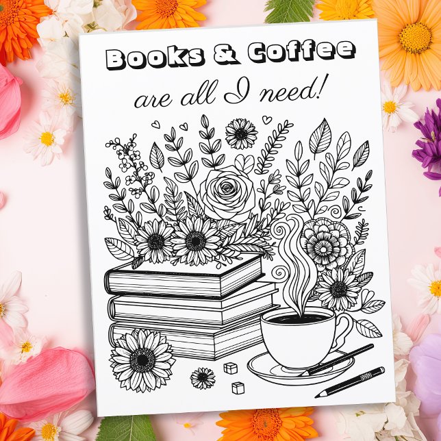 Coffee and Books | Adult Colouring Page (Creator Uploaded)