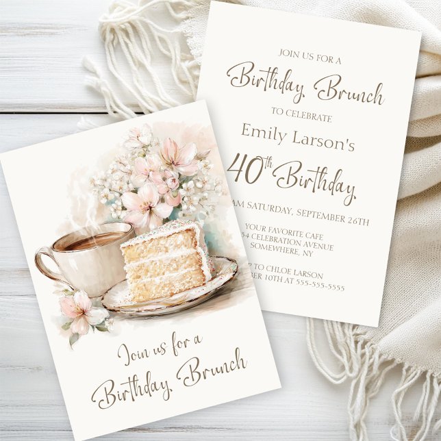 Coffee and Cake 40th Birthday Brunch Invitation (Creator Uploaded)