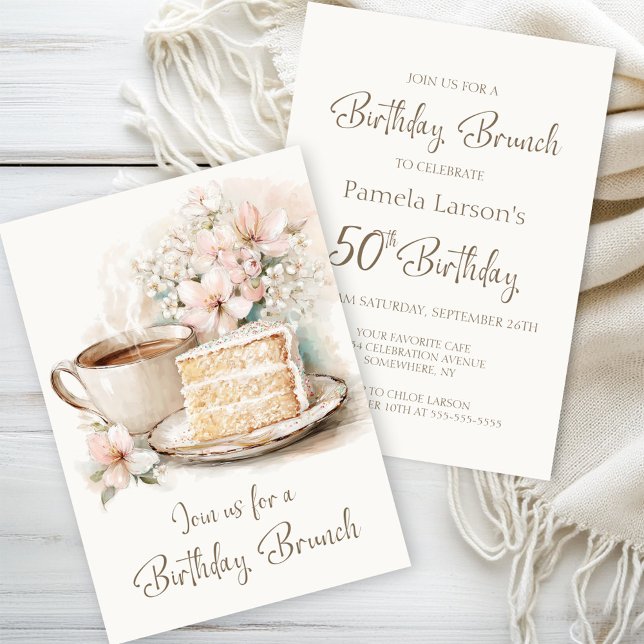 Coffee and Cake 50th Birthday Brunch Invitation (Creator Uploaded)