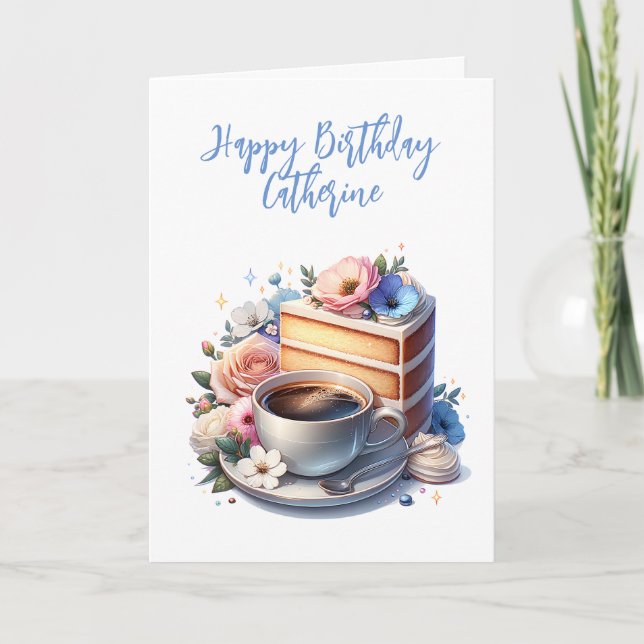Coffee and Cake | Happy Birthday Personalised Card (Front)