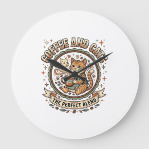 Coffee And Cats Cat Coffee Vintage Vector Art Shir Large Clock