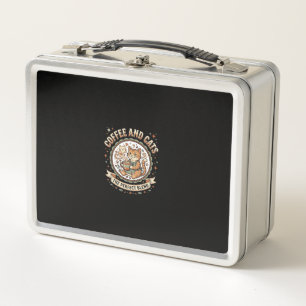 Coffee And Cats Cat Coffee Vintage Vector Art Shir Metal Lunch Box