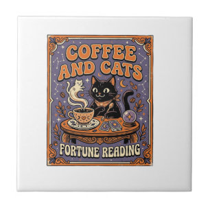Coffee And Cats Cat Tea Leaves Coffee Fortune Read Ceramic Tile