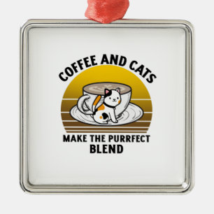 Coffee and cats make the purrfect blend metal ornament