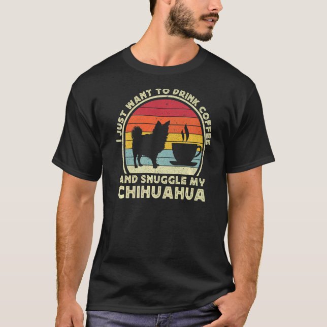 Coffee And Chihuahua  Long Haired Hair Chiwawa Dog T-Shirt (Front)