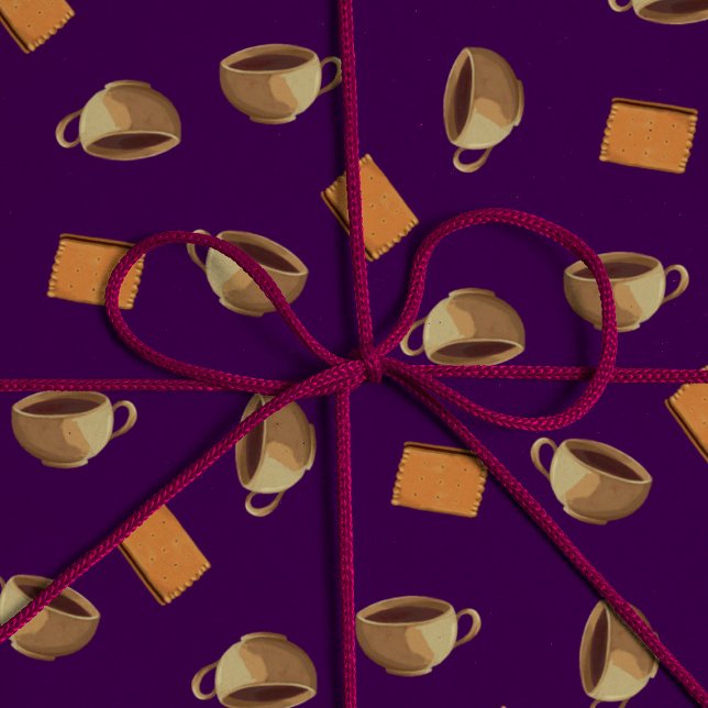  Coffee and Chocolate Biscuits Pattern Purple Food Wrapping Paper (Creator Uploaded)