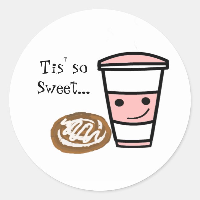 Coffee and Cinnamon Bun Classic Round Sticker (Front)
