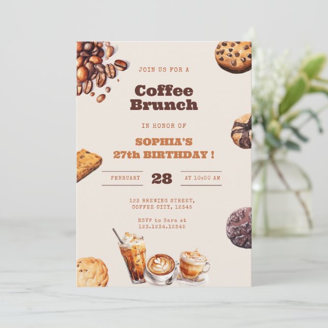 Coffee and Cookies Brunch Any Age Birthday Invitation (Standing Front)