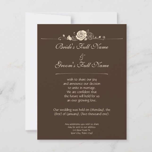 Coffee and Cream Roses Invitation (Back)