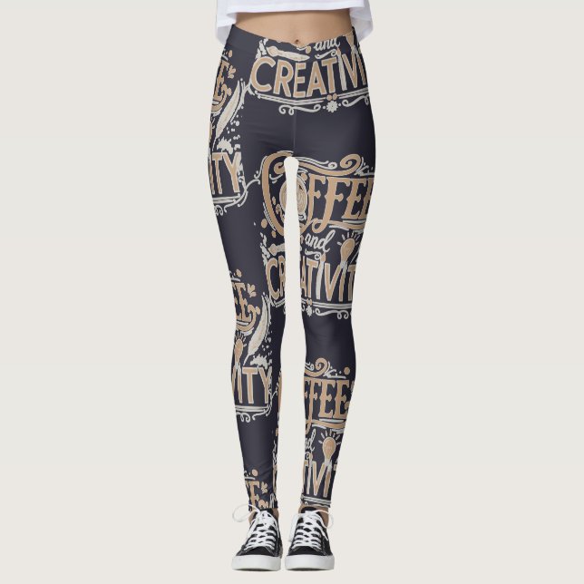 Coffee and Creativity Typography Leggings (Front)