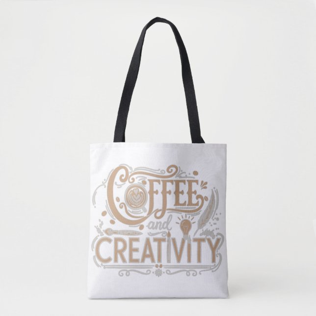 Coffee and Creativity Typography Tote Bag (Front)